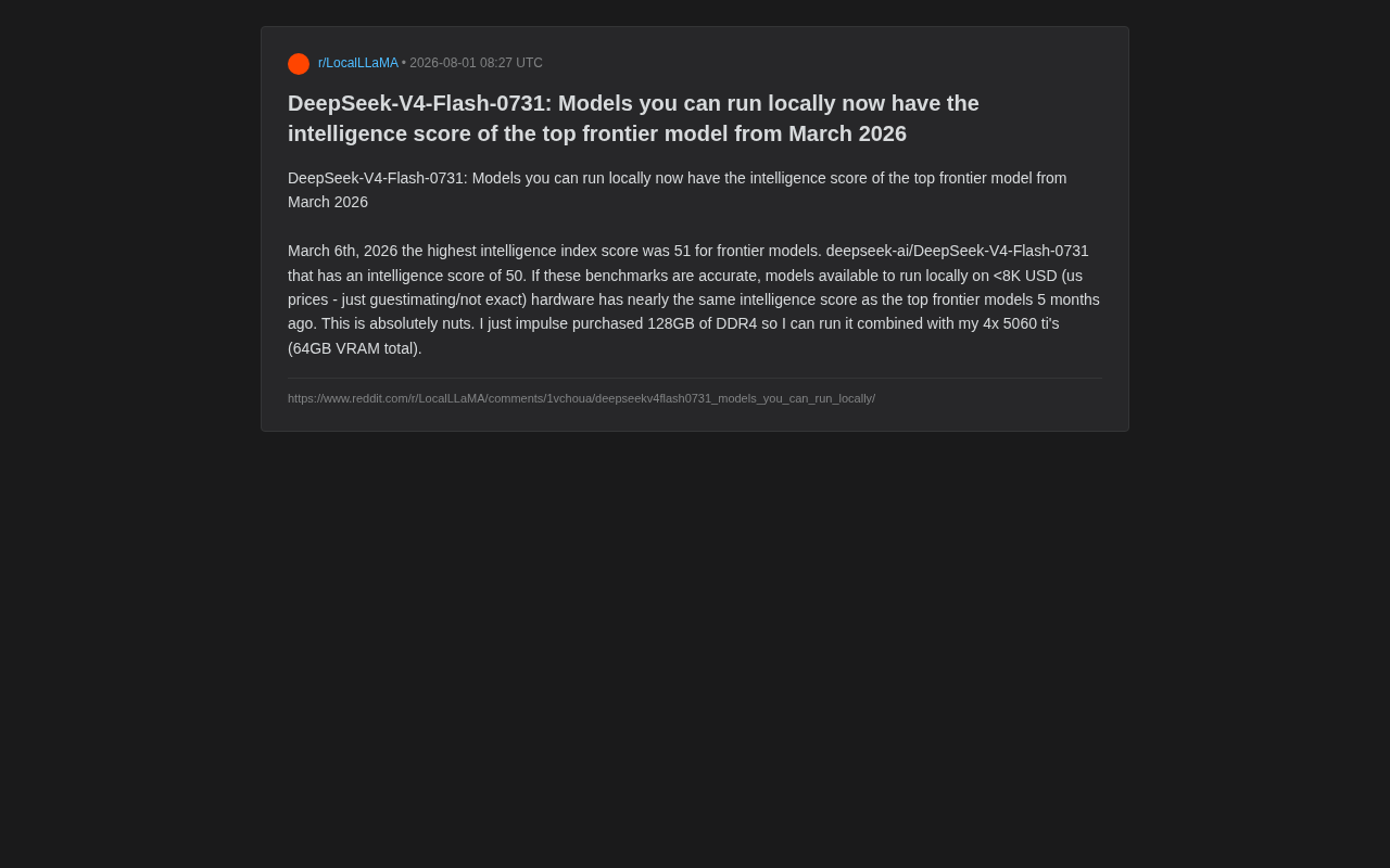 DeepSeek-V4-Flash本地部署实测:8000美元硬件逼近前沿模型