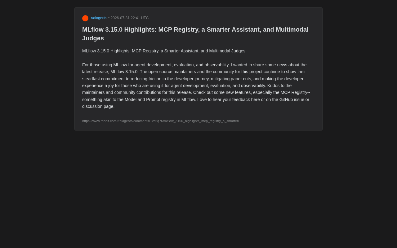 MLflow 3.15.0 Released: MCP Registry, Smarter Assistant & Multimodal Judges Explained