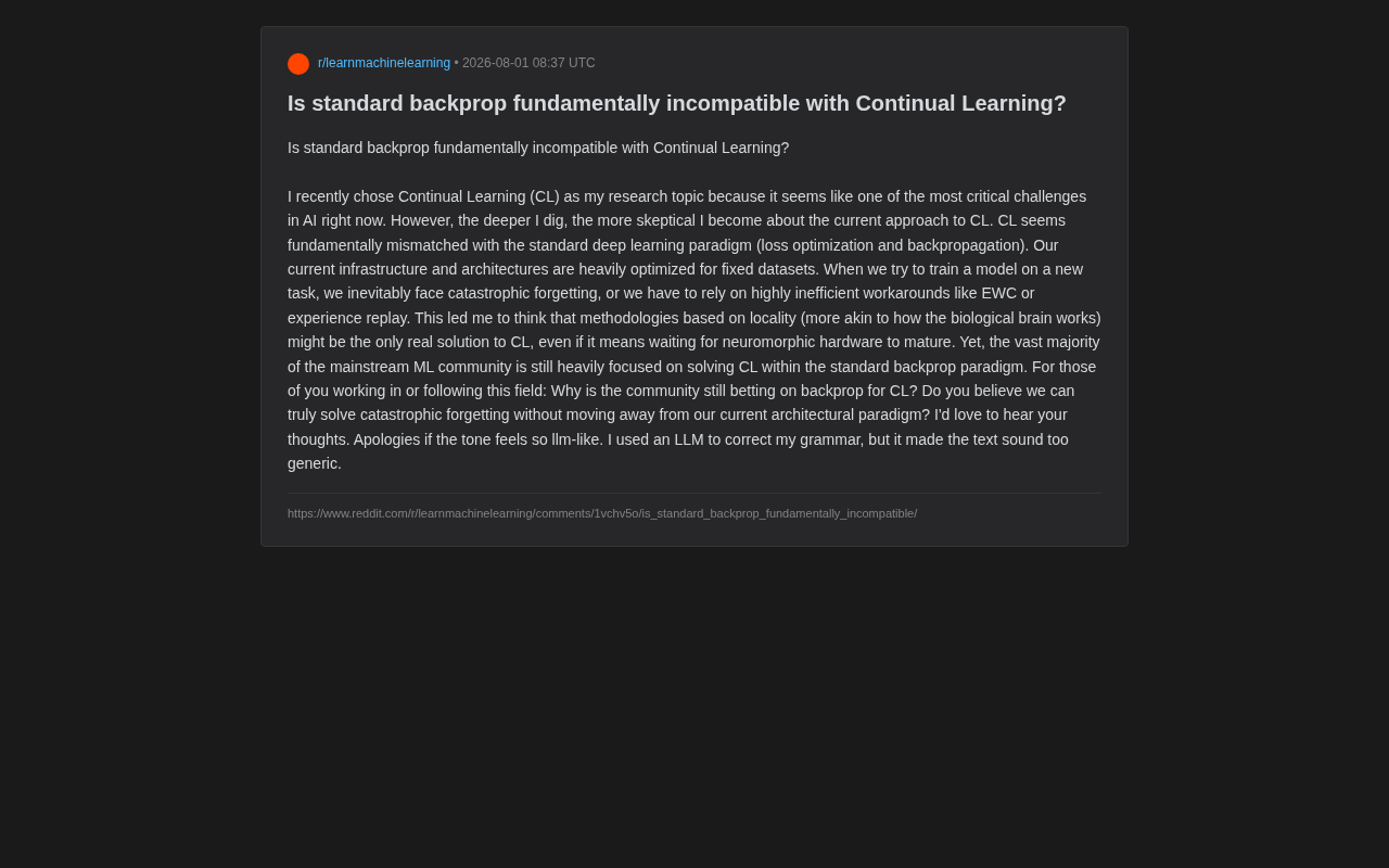 The Fundamental Conflict Between Backpropagation and Continual Learning: Can Catastrophic Forgetting Ever Be Truly Solved?