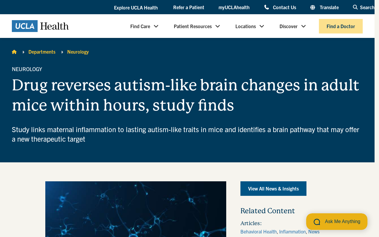 Drug Reverses Autism-Like Brain Changes in Adult Mice Within Hours: Mechanistic Breakthrough vs. Clinical Reality