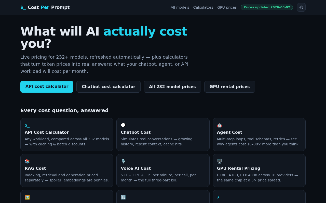 CostPerPrompt:AI API成本实时测算与定价对比工具详解