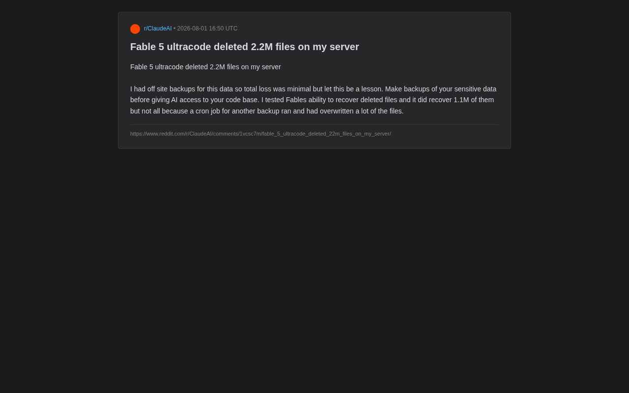 AI Coding Disaster: Fable Deleted 2.2 Million Files from a Server