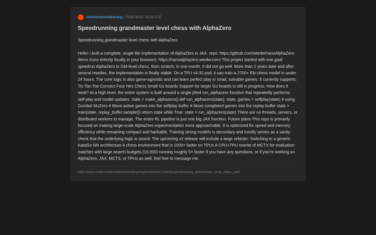 nanoAlphaZero:单文件JAX实现24小时训练2700分棋力