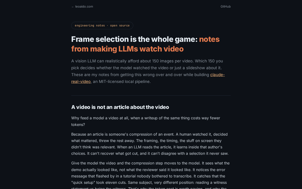 Frame Selection Is All You Need: How to Make Large Models Truly Understand Video