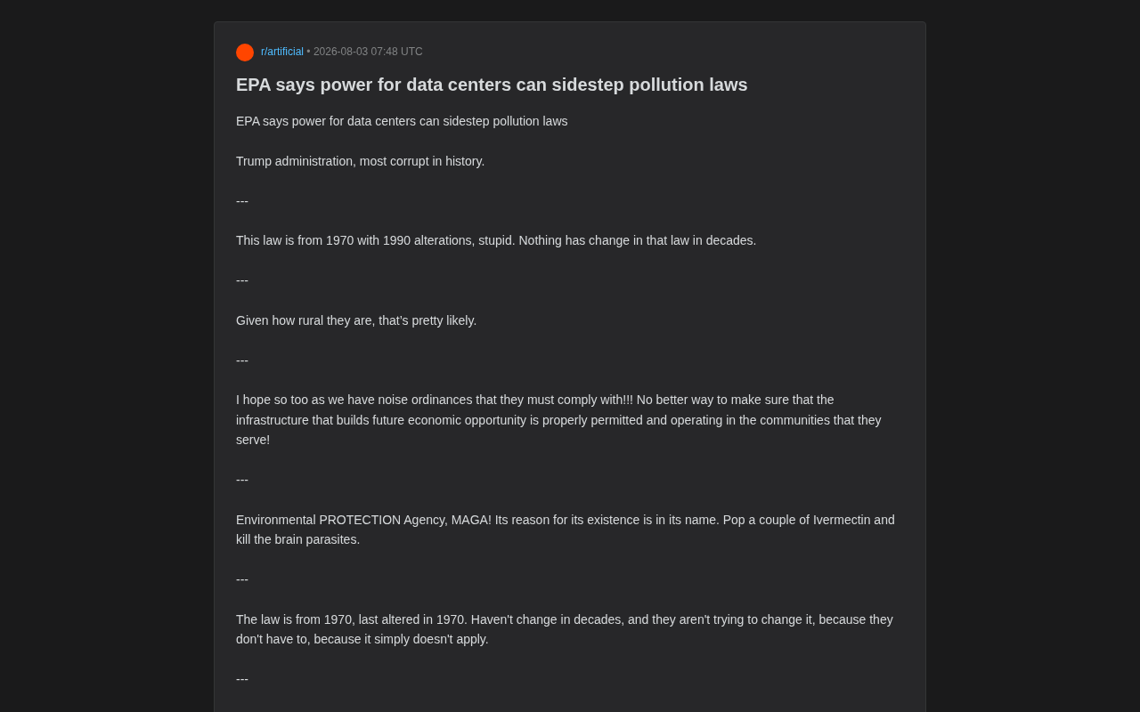 EPA Policy Controversy: Power Facilities Serving Data Centers May Circumvent Pollution Regulations