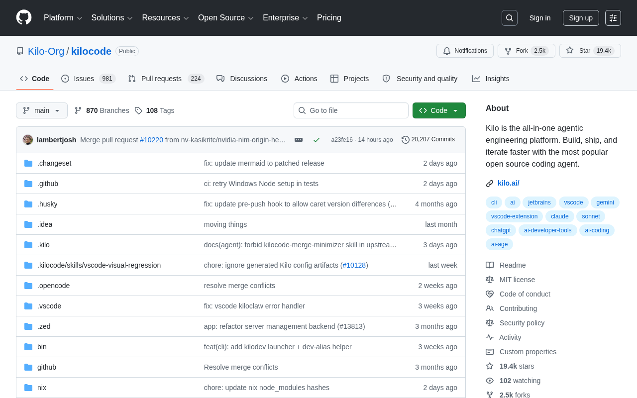 Kilo Code: Open-Source AI Coding Agent Platform with Nearly 20K Stars
