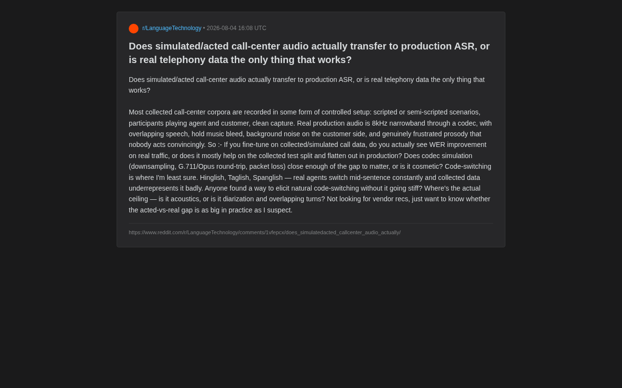 模拟呼叫中心音频训练ASR模型:模拟数据与真实数据的差距能弥合吗?