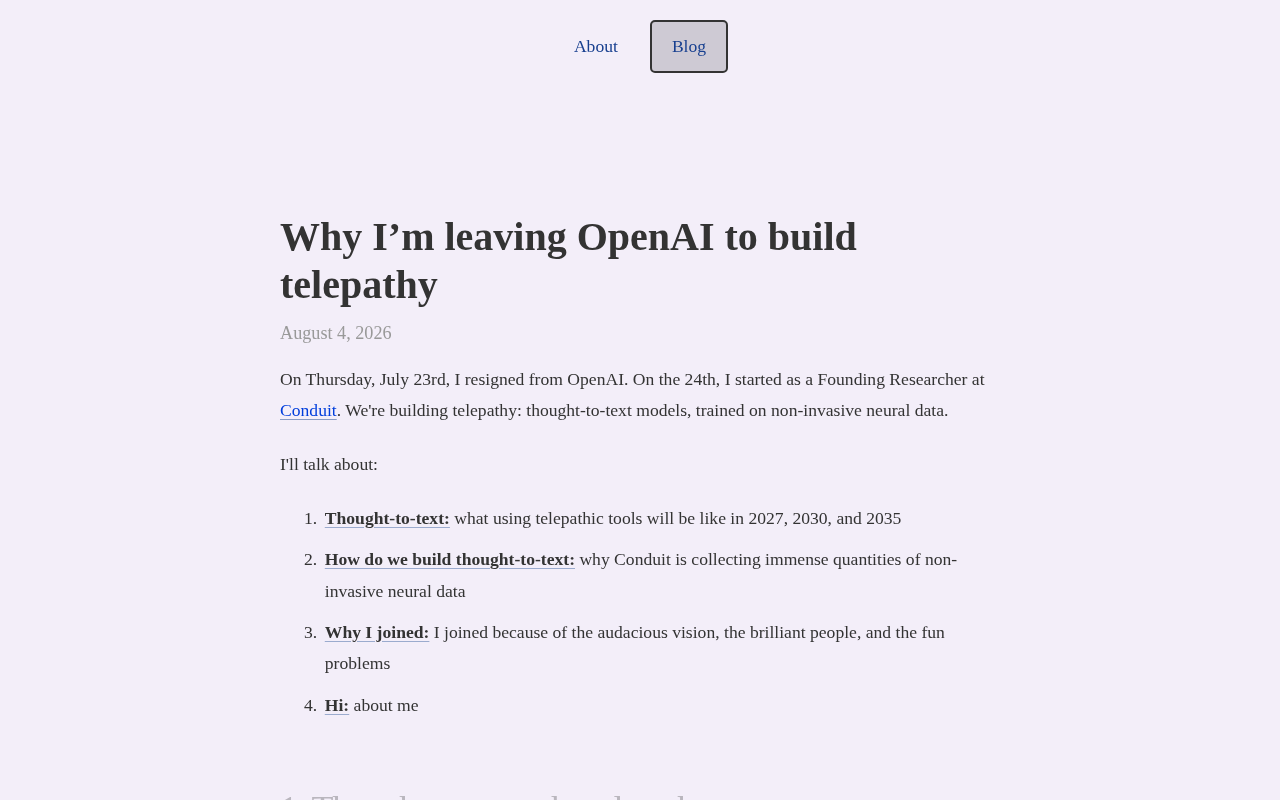 OpenAI Researcher Leaves to Build Brain-Computer Interfaces: Why Top AI Talent Is Betting on Telepathy Technology
