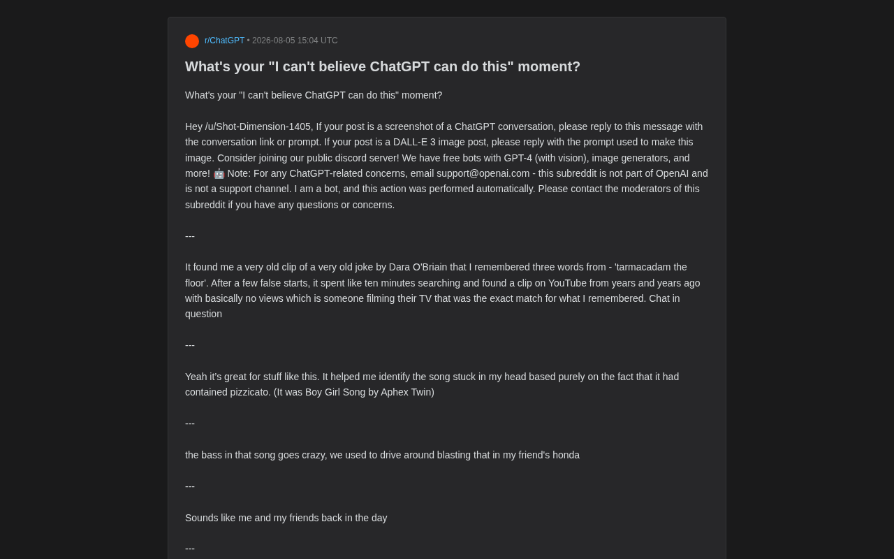 ChatGPT's Wow Moments: Reddit Users Share Real Experiences of AI in Daily Life