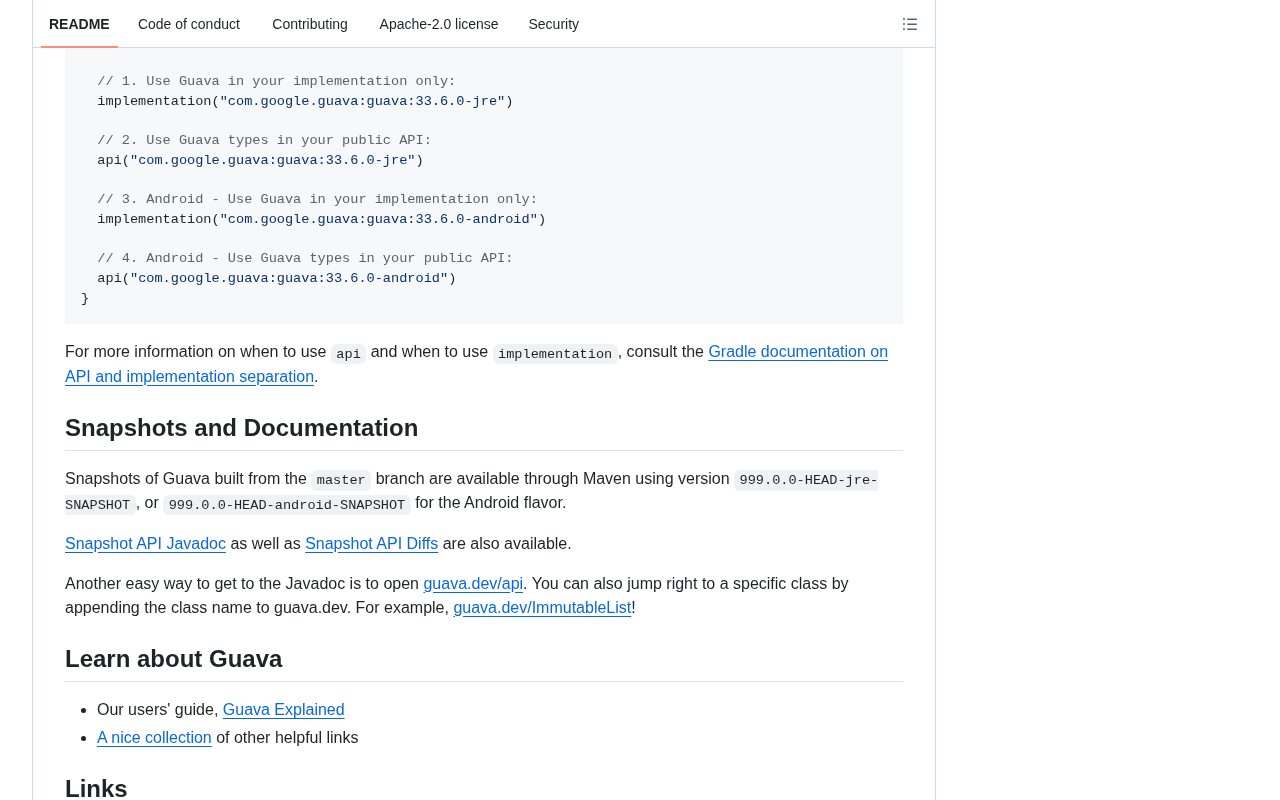 github source: google/guava: Google core libraries for Java