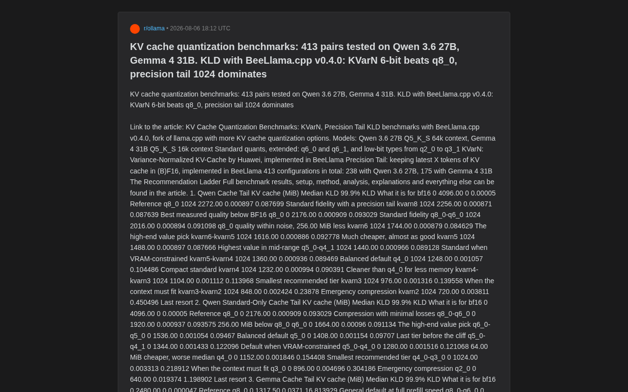 KV缓存量化实测:413组对比揭示KVarN 6-bit反超q8_0
