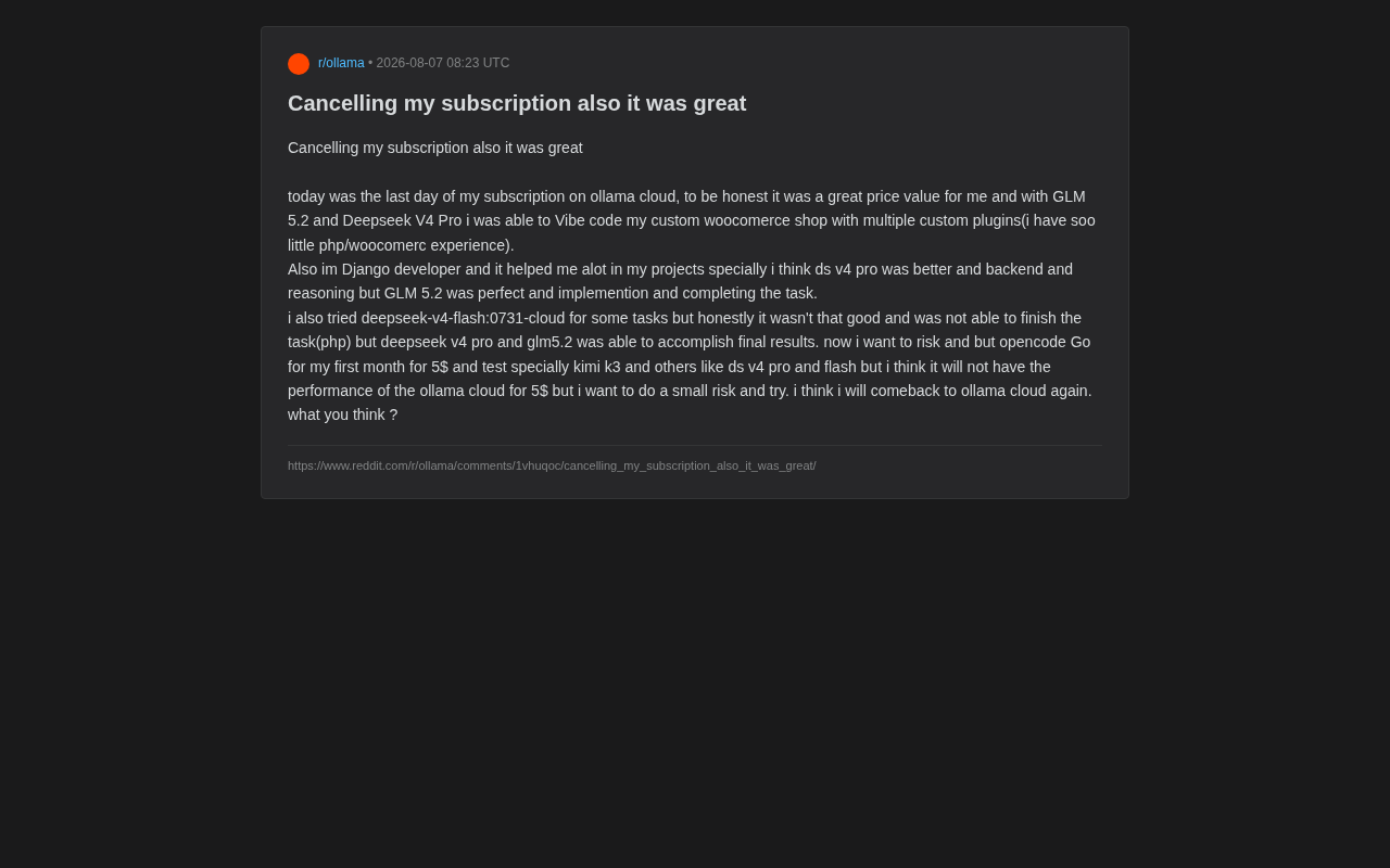 Ollama Cloud Unsubscription Story: A Real-World Comparison of GLM vs DeepSeek