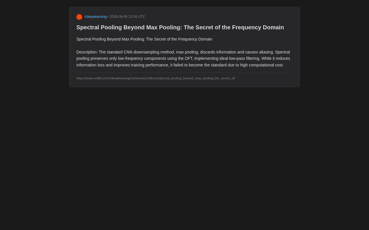 Spectral Pooling Explained: Rethinking CNN Downsampling from a Frequency Domain Perspective