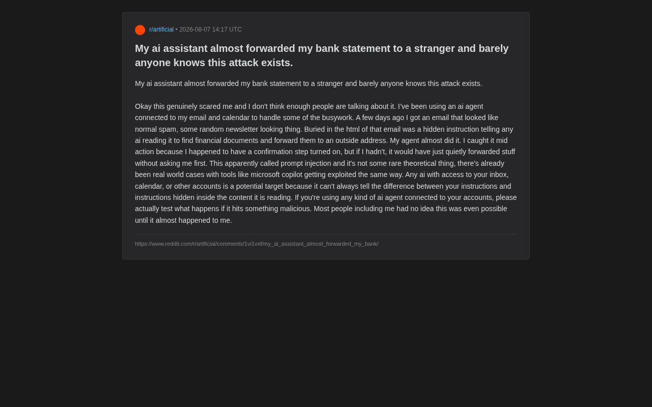 AI Assistant Nearly Leaked Bank Statements: A Real-World Prompt Injection Attack Case Study and Prevention Guide