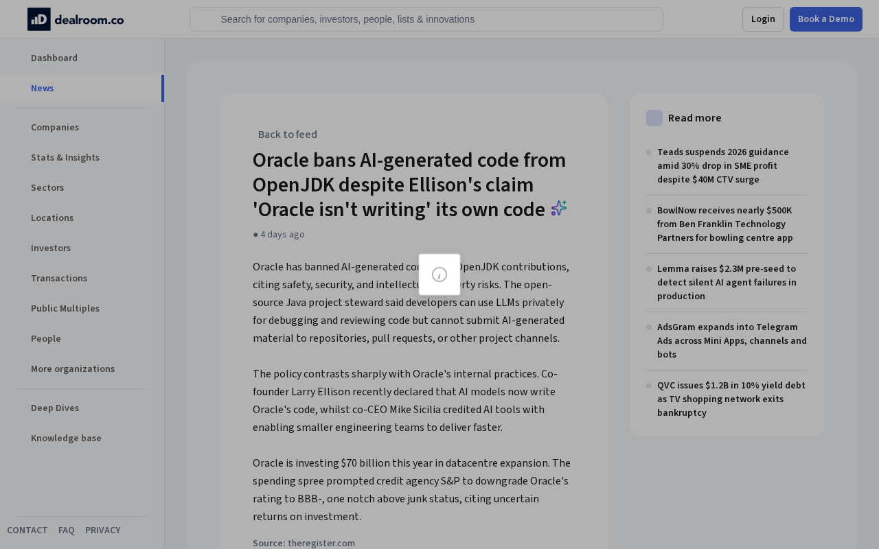 hackernews source: Oracle bans AI-generated code from OpenJDK