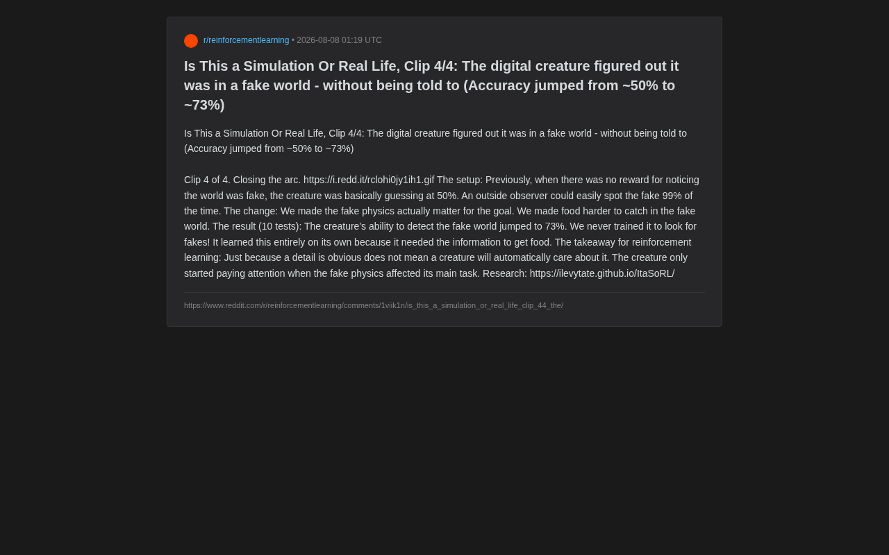 AI Digital Creatures Spontaneously See Through Virtual Worlds: An Awakening Experiment in Reinforcement Learning