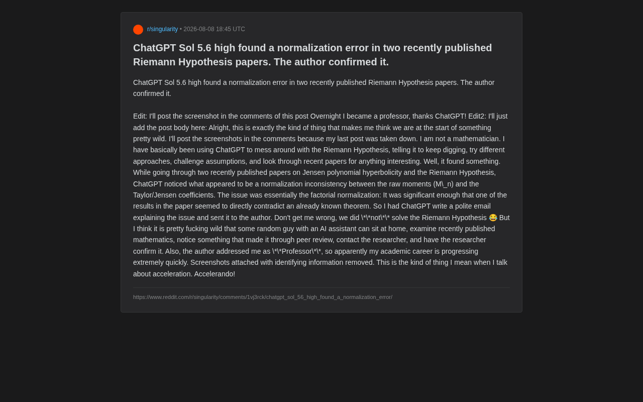 ChatGPT Finds Error in Riemann Hypothesis Paper, Confirmed by Author: A New Paradigm for AI-Assisted Academic Auditing