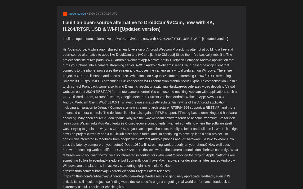 Android Webcam Project: Open-Source Solution to Turn Your Phone into a Webcam with 4K/RTSP Support