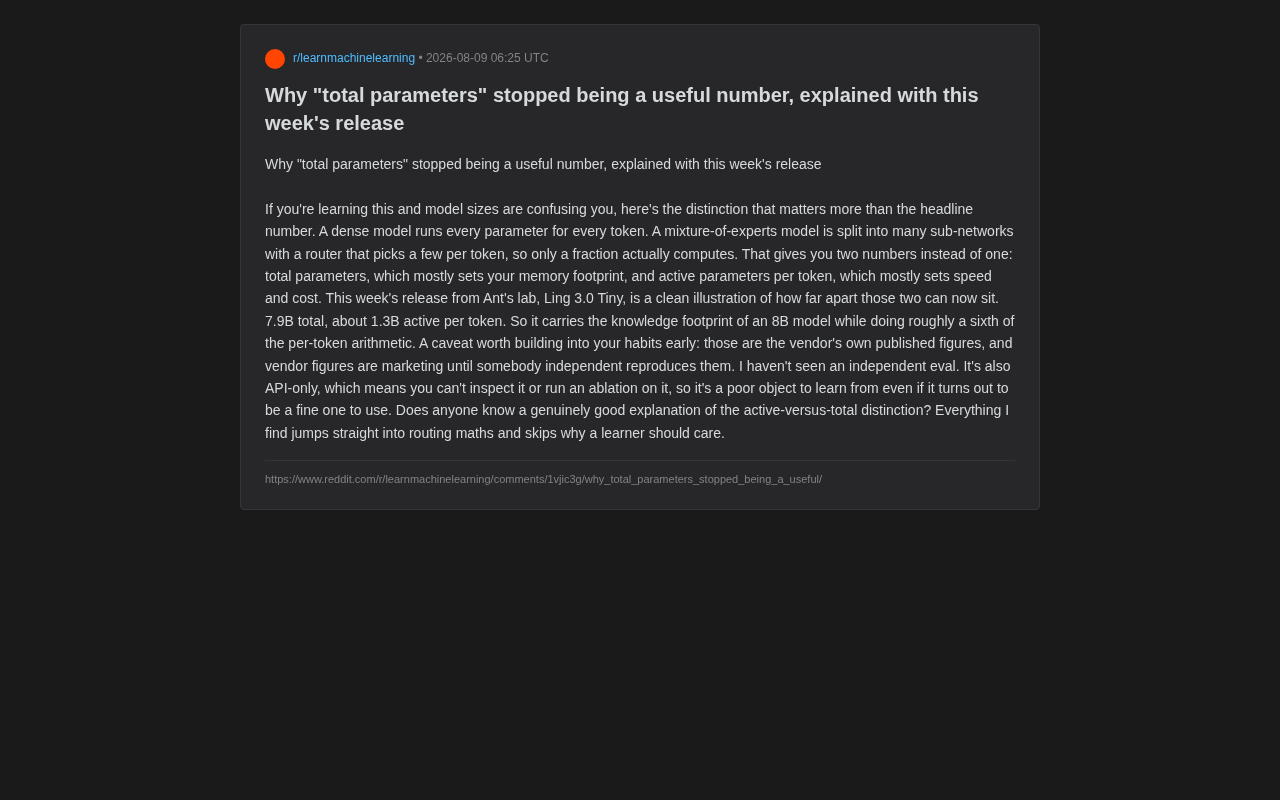 Total Parameter Count Is Obsolete: Understanding the Two-Number Era of MoE Models
