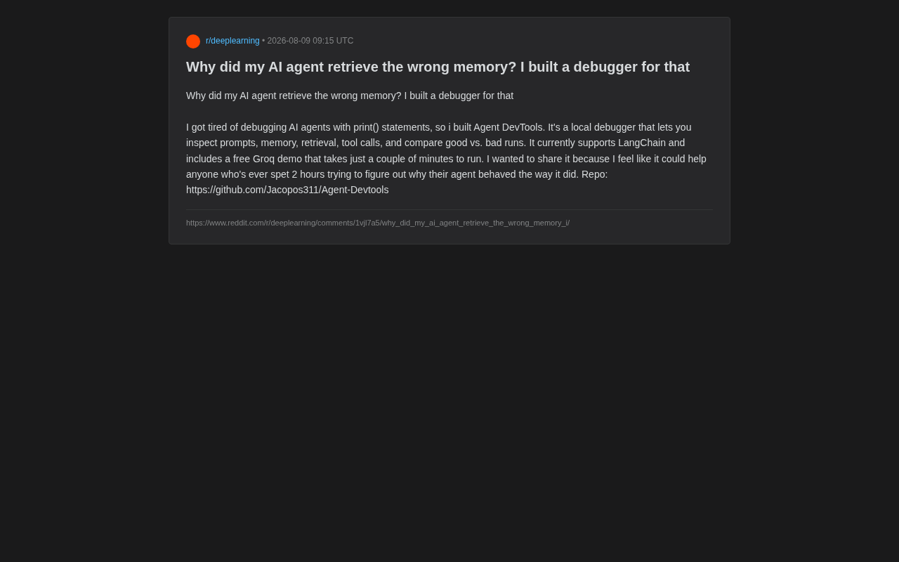 Agent DevTools: A Local Debugger Designed Specifically for AI Agents