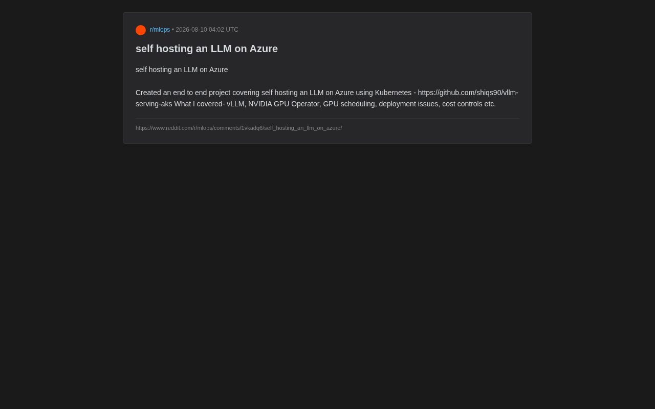 Self-Hosting LLMs on Azure: A Complete Guide to vLLM + AKS + GPU Deployment