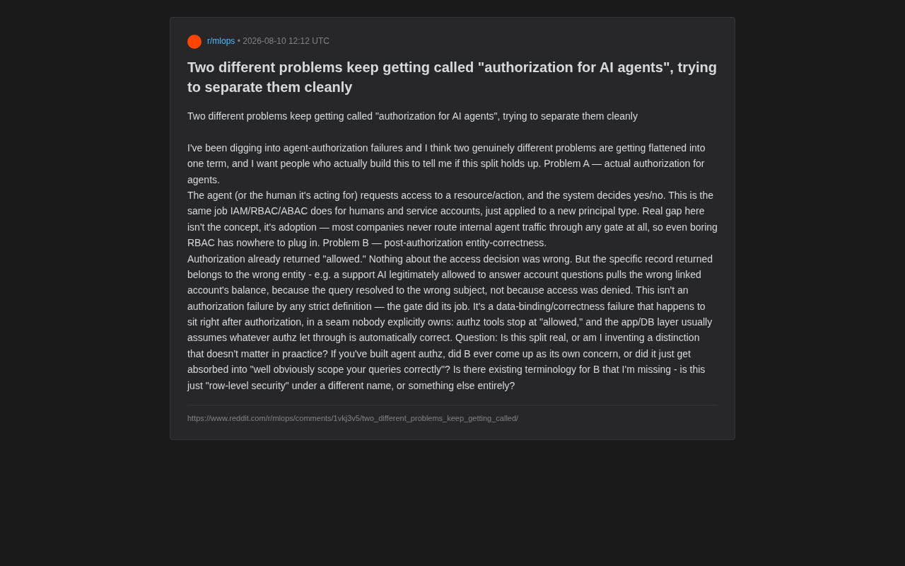 Two Conflated Problems in AI Agent Authorization: Access Control vs. Entity Binding