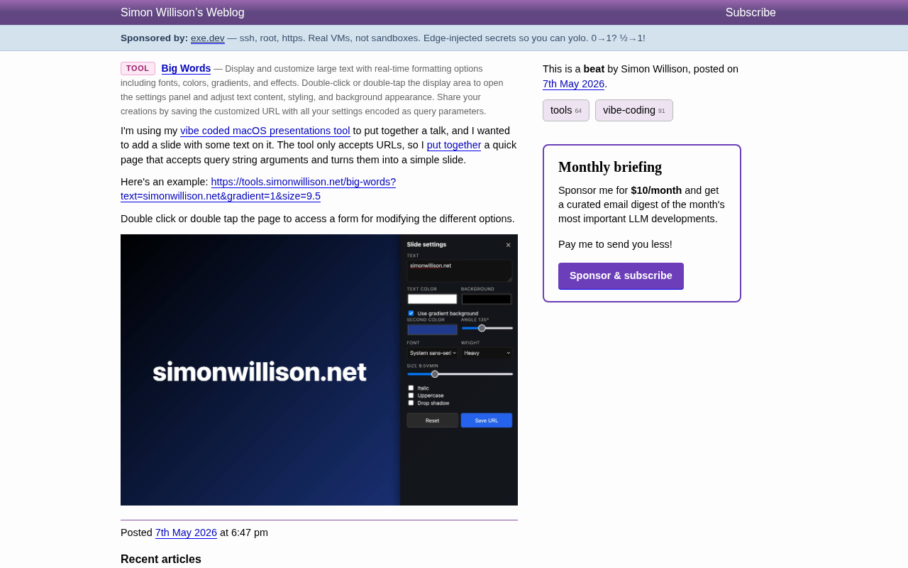Big Words: Simon Willison's URL-Driven Slide Text Tool