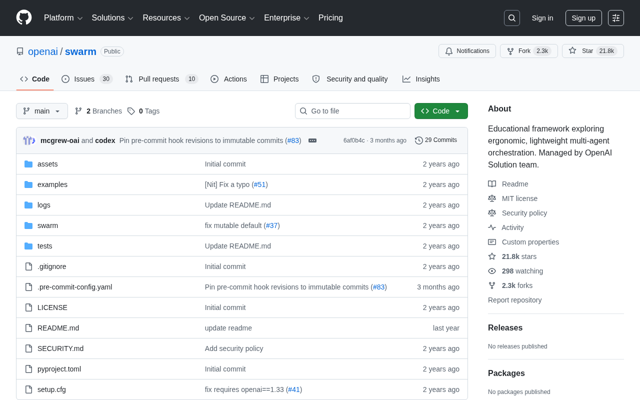 OpenAI Swarm GitHub 项目页