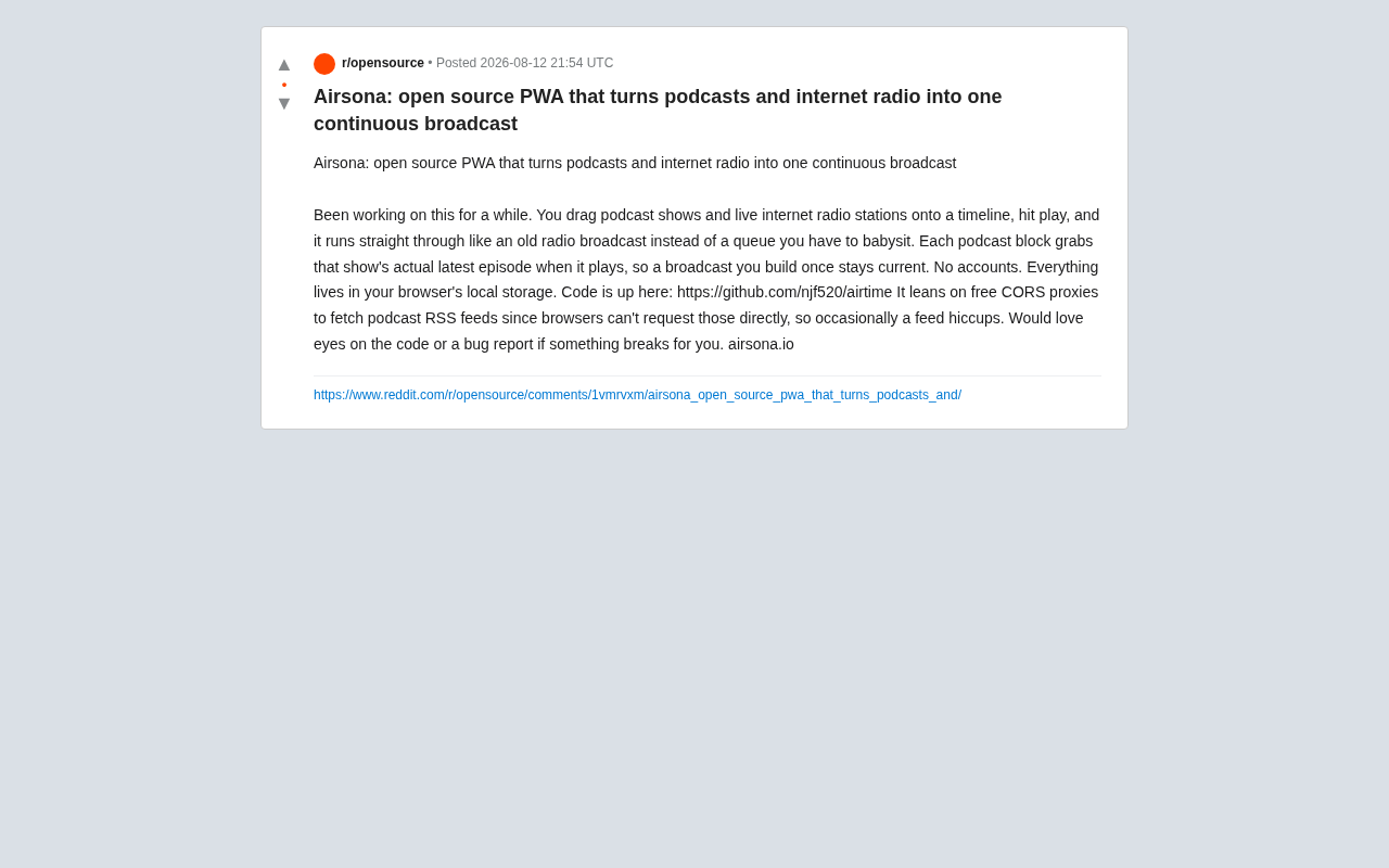 Airsona:将播客与网络电台合成连续广播的开源PWA应用