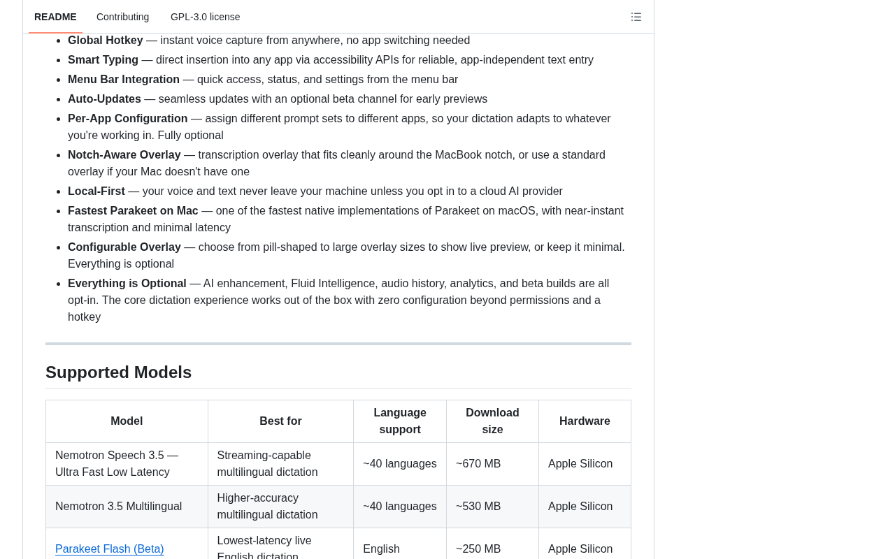 github source: altic-dev/FluidVoice: Fastest and only macOS Dictation app with on-device STT and custom trained AI