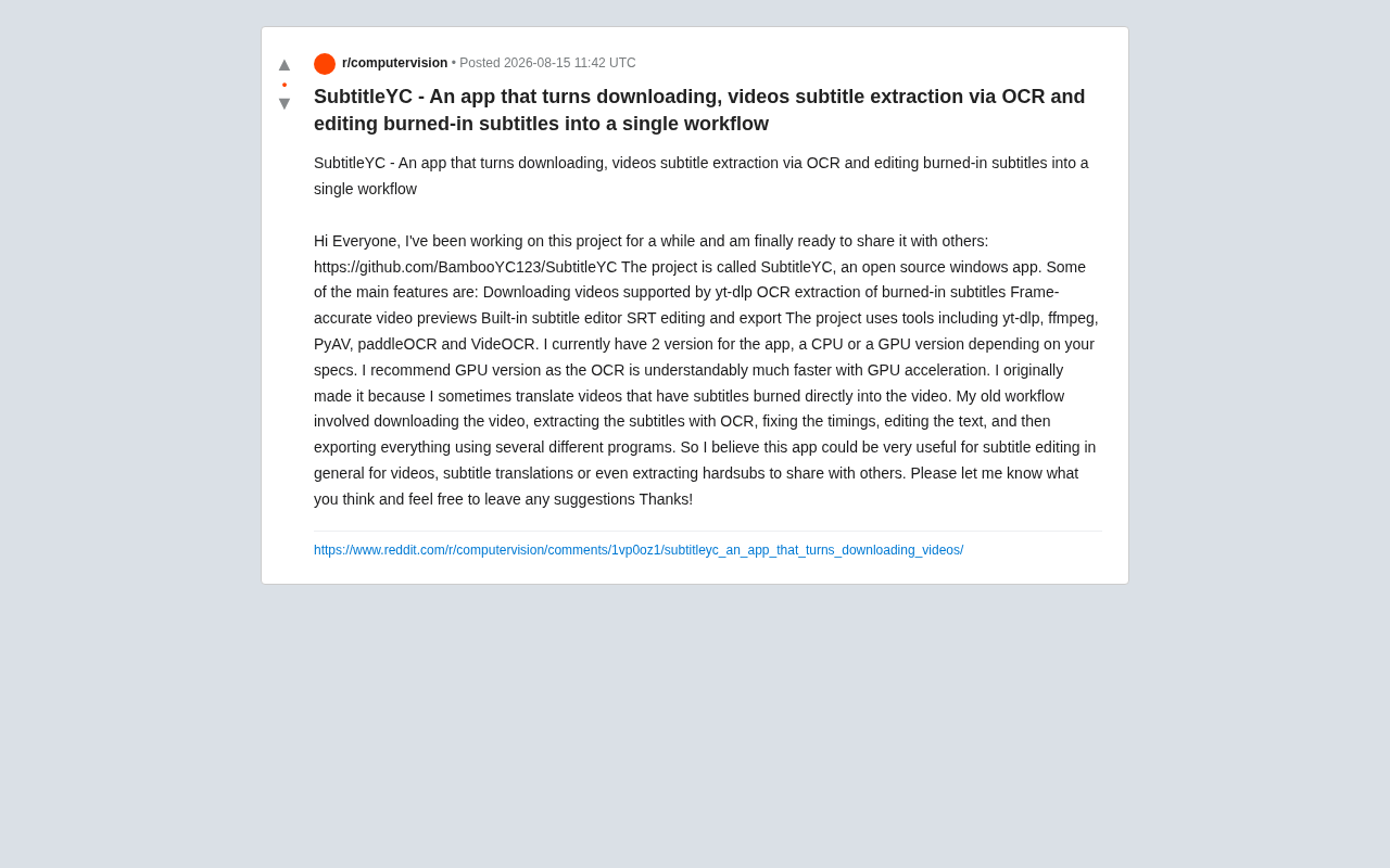 SubtitleYC: Open-Source Hard Subtitle Extraction Tool with Integrated OCR and Editing