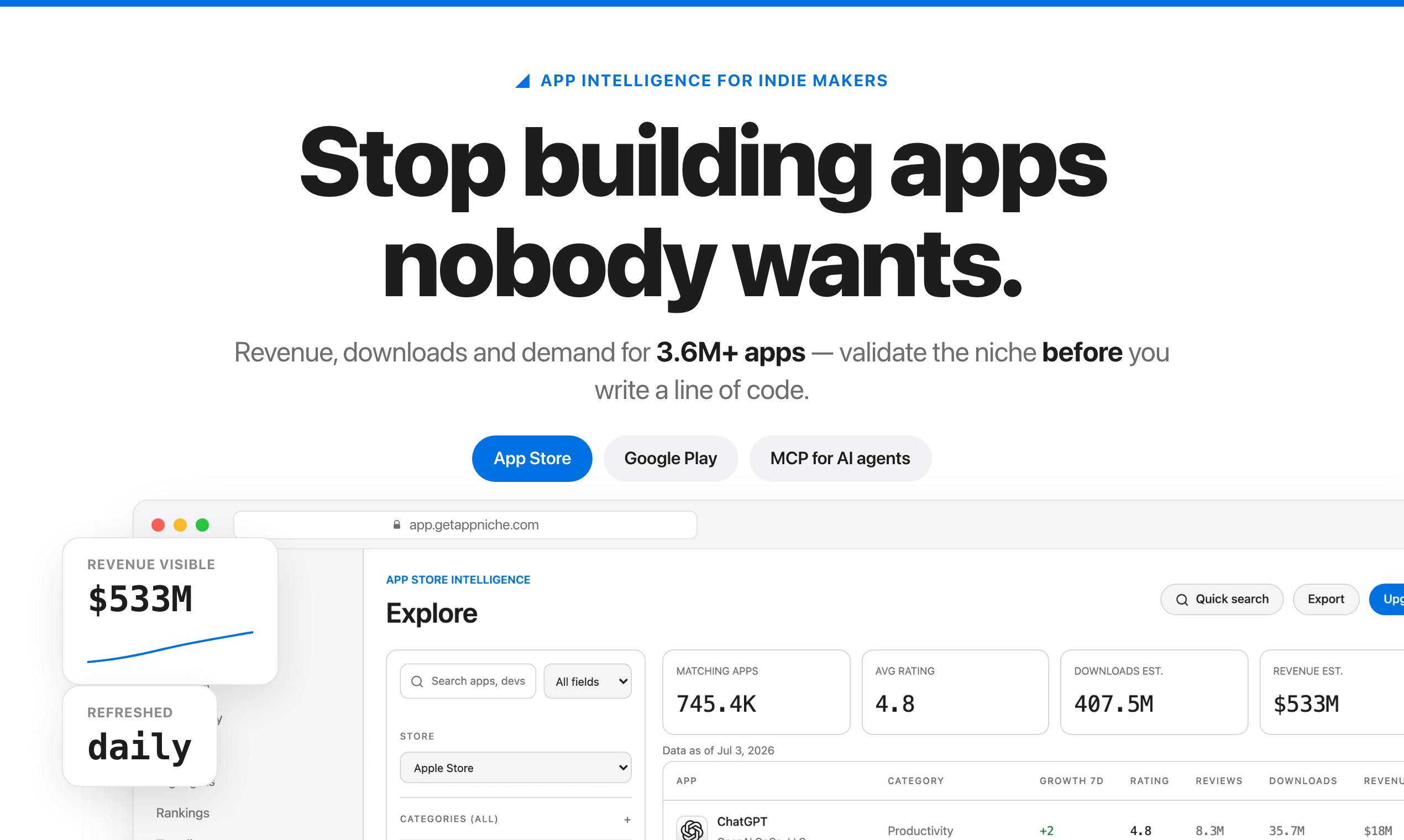 GetAppNiche:用数据验证App创意的市场情报工具