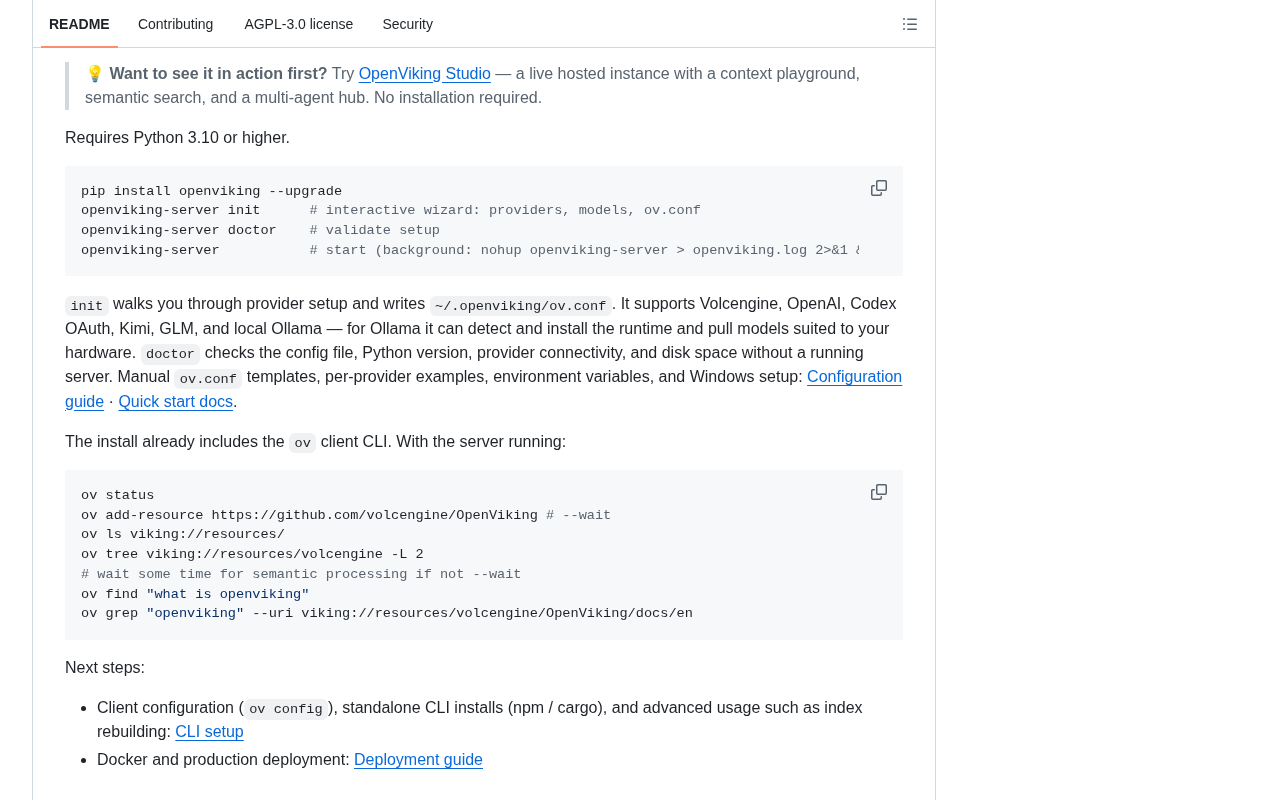 github source: volcengine/OpenViking: Self-evolving Context Database for AI Agents. Unify Agent Memory, Knowledge R