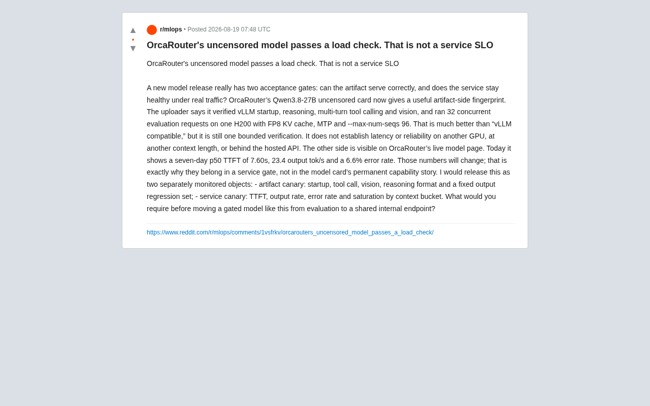 reddit source: OrcaRouter's uncensored model passes a load check