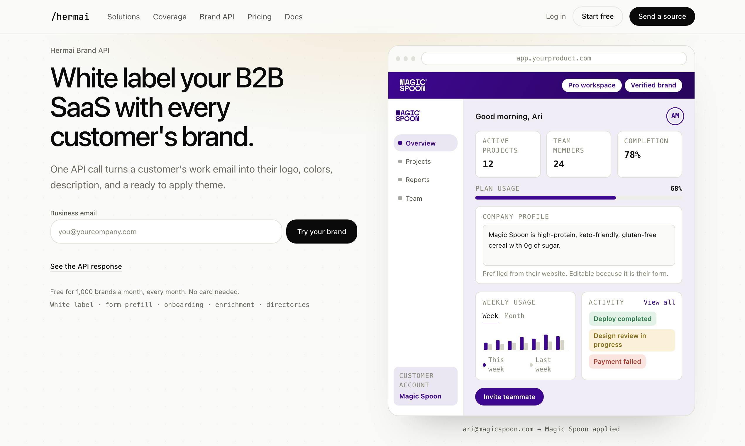 Hermai Brand API: One Endpoint to Automatically Match Customer Branding for B2B SaaS