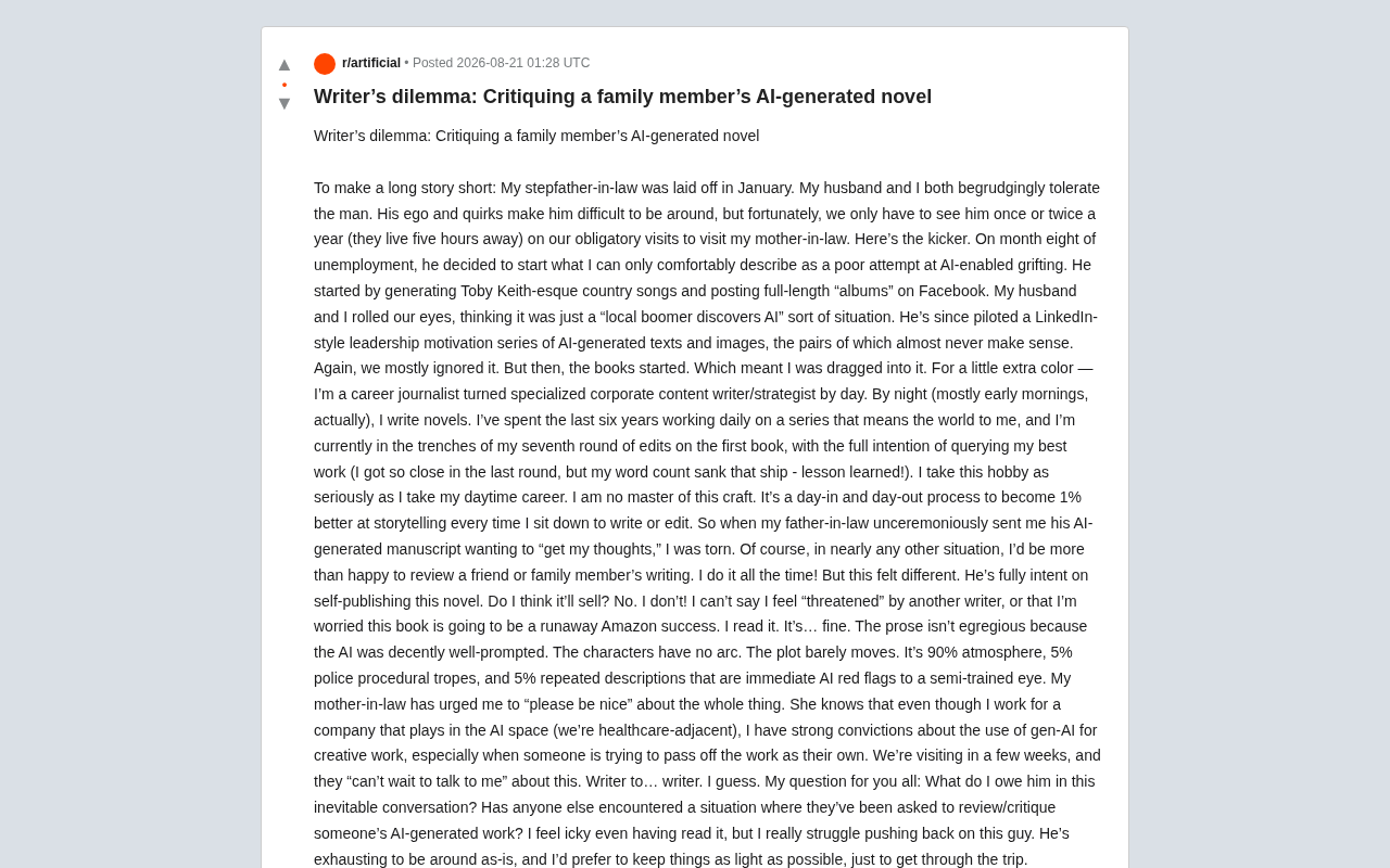 A Relative Asks a Professional Writer to Review Their AI-Generated Novel: An Ethical Dilemma