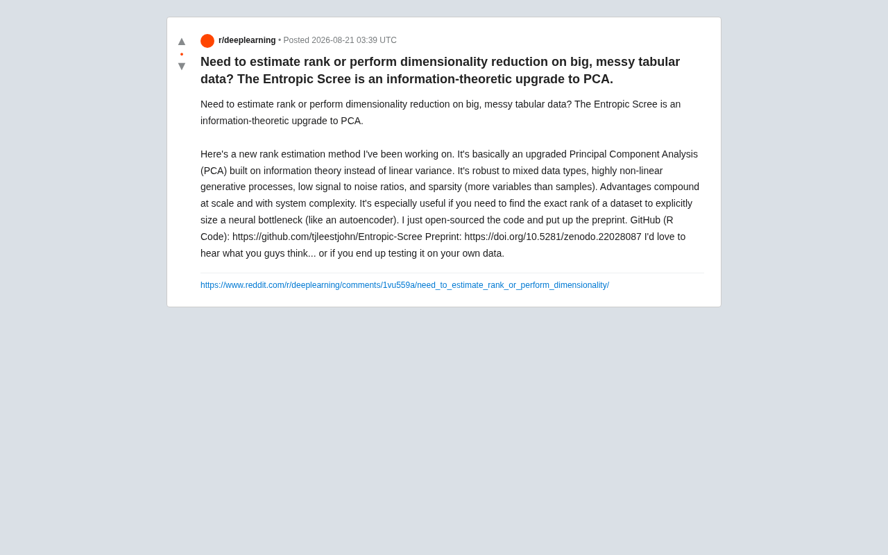 Entropic Scree: Reconstructing PCA Dimensionality Reduction by Replacing Variance with Information Entropy