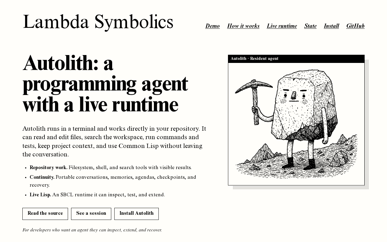 Autolith: A New Paradigm for Programming Agents with a Built-in Live Runtime