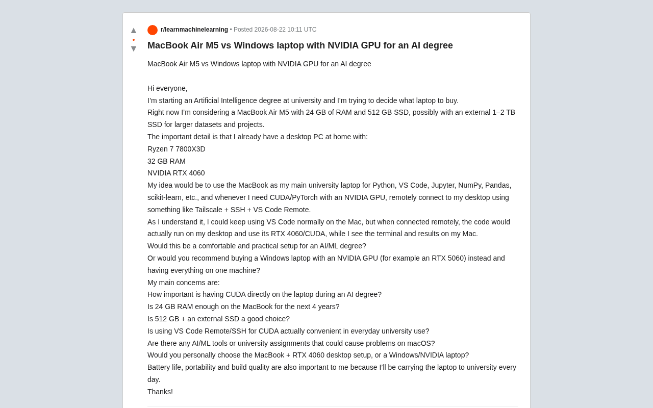 AI专业选电脑:MacBook还是NVIDIA笔记本?深度对比指南