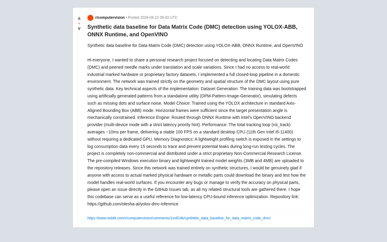 Training DMC Detection with Purely Synthetic Data: Achieving 100 FPS Real-Time Inference on CPU