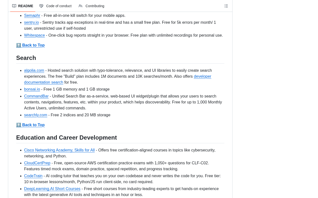 free-for-dev categorized content