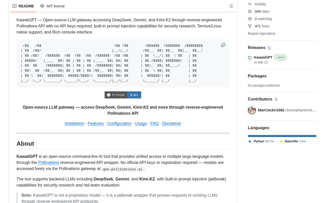 github source: MarCmcbri1982/KawaiiGPT: KawaiiGPT — Open-source LLM gateway accessing DeepSeek, Gemini, and Kimi-K2