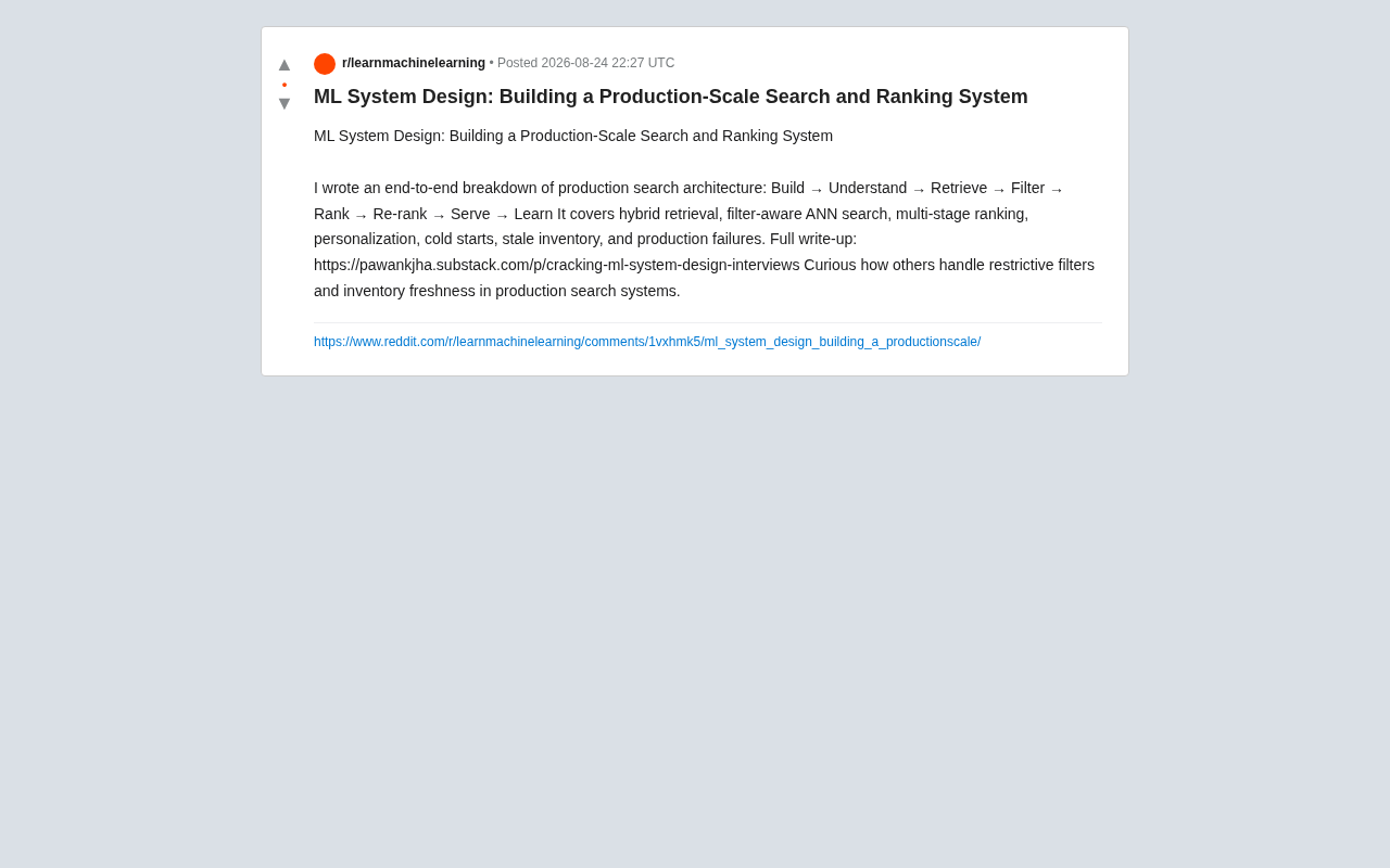 Production-Grade Search Ranking System Design: A Complete Breakdown from Architecture to Multi-Stage Ranking