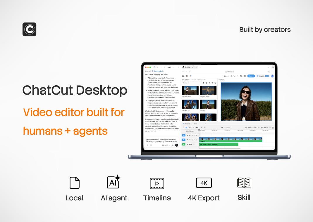 ChatCut Desktop:人类与AI在同一时间线协作剪辑视频