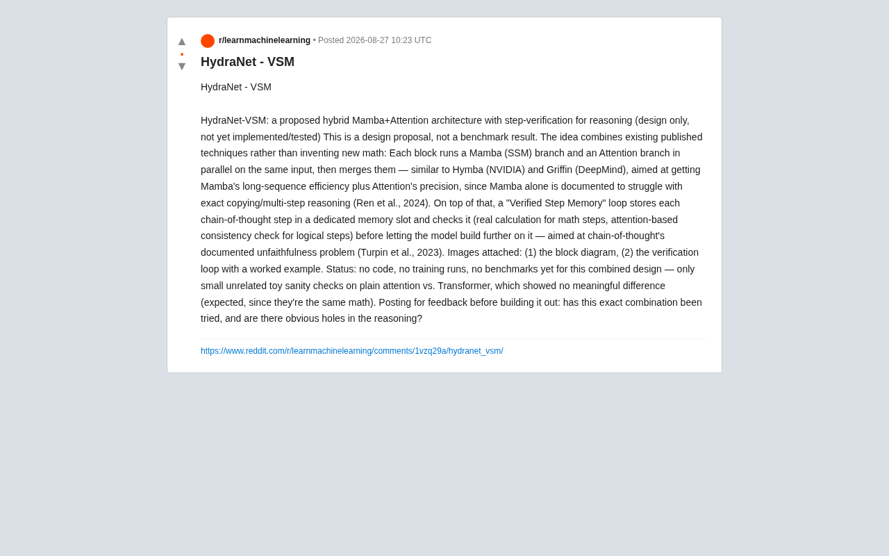 HydraNet-VSM Architecture Analysis: A New Approach to Reasoning Through Parallel Fusion of Mamba and Attention Mechanisms
