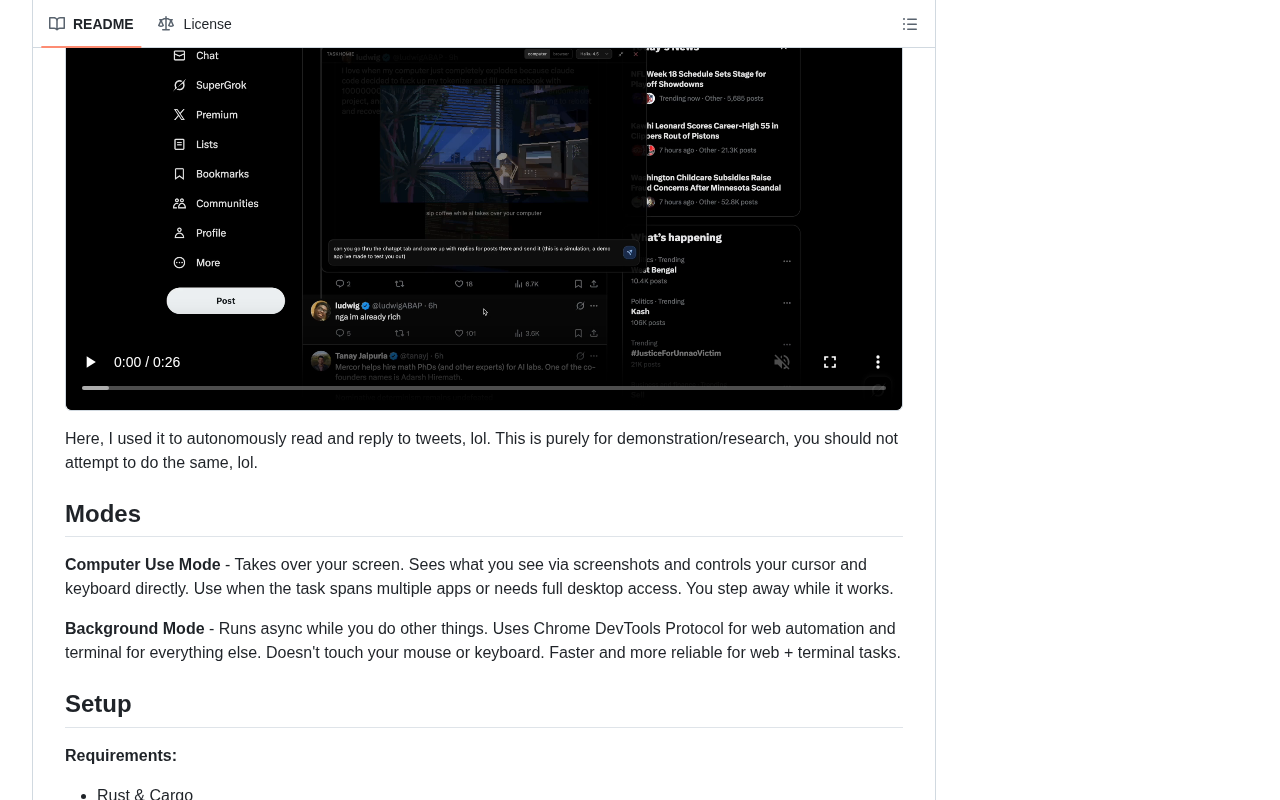 github source: suitedaces/computer-agent: Desktop app to control your computer with AI using your terminal, browser