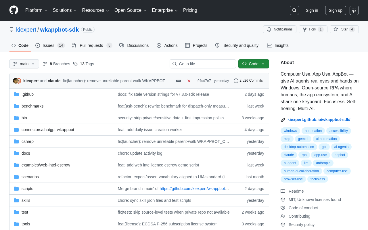 WKAppBot SDK:开源AI Agent框架,实现Windows桌面自动化操控
