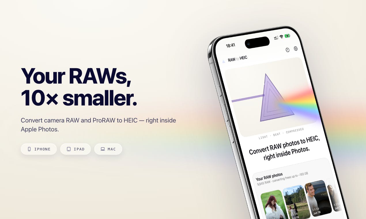 RawToHEIC: One-Tap RAW to HEIC Conversion Right Inside Apple Photos, Shrinking File Size by 10x