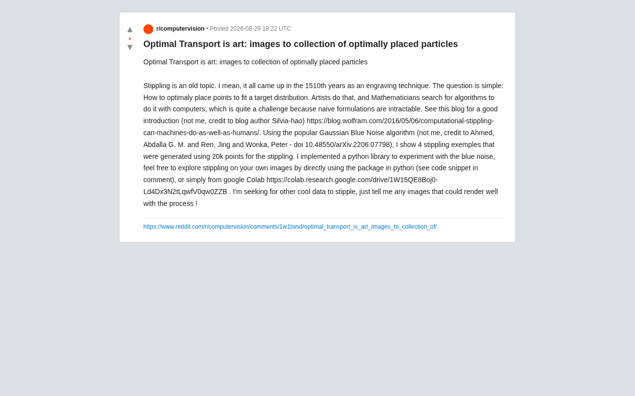Optimal Transport and Stippling Art: Turning Images into Particle Paintings with Algorithms