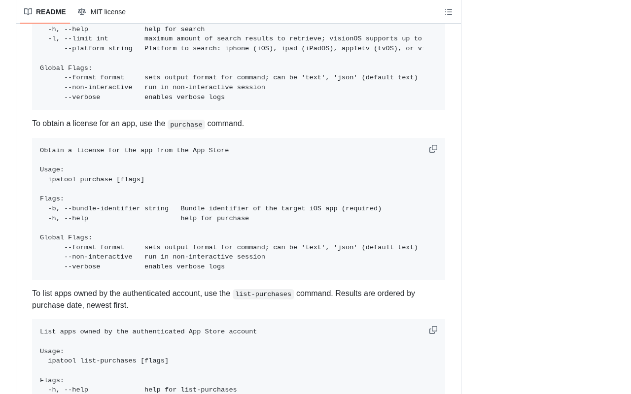 ipatool usage interface